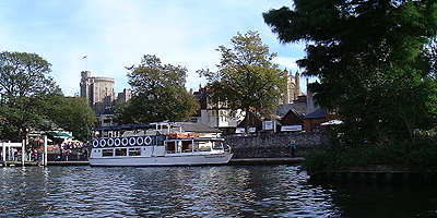 Pleasure boat moored at promenade