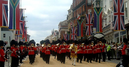 The Band on their way to The Home Park