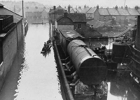 Flooded gasworks with punts