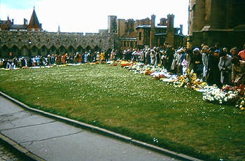 Viewing the floral tributes